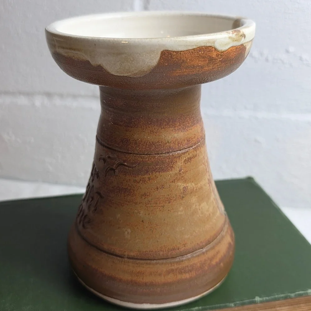 Studio Pottery Let Your Light Shine Brown Stoneware Candle Holder Fall Autumn